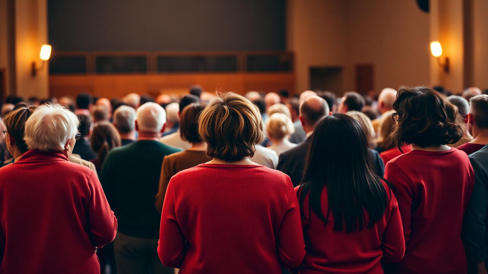 Pessoas de diferentes idades reunidas em uma igreja